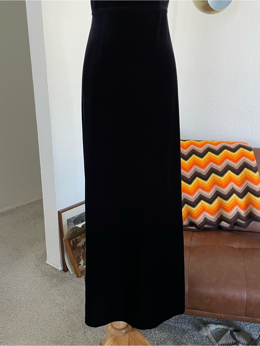 Vintage 1990s Rabbit Rabbit Rabbit Designs Retro Goth Velvet Column Maxi Dress - Picture 6 of 8